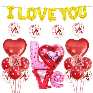 Kit Ballon Saint Valentin Romantique Film Aluminium Or I Love You Cœur Rouge Paillettes Latex Décoration Mariage