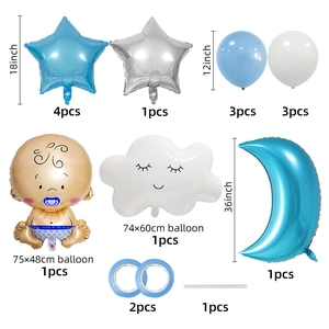 Tabella taglie dettagliata per set palloncini baby shower con stelle blu e nuvole