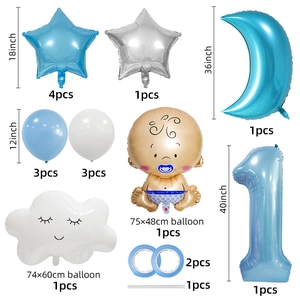 Set di palloncini per baby shower blu con luna, stella, nuvola e numero 1