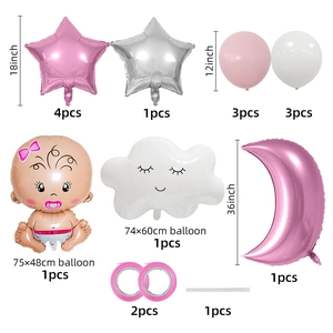 Tabella taglie dettagliata per set di palloncini baby shower con luna, stelle e nuvole