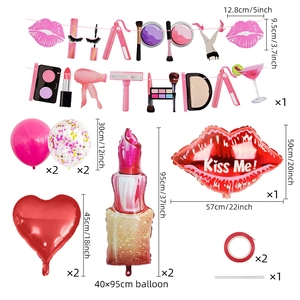 Cosmetic theme birthday party decor set with red lip and lipstick foil balloons
