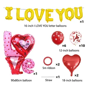 Kit ballons Saint-Valentin avec lettres I LOVE YOU et décorations de cœurs rouges