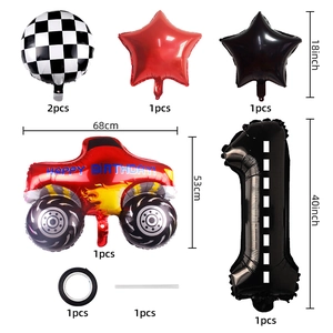 Set d'anniversaire de course avec ballon chiffre 1 et ballons monster truck