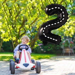 Racing themed number 2 foil balloon with white road pattern for birthday party decor