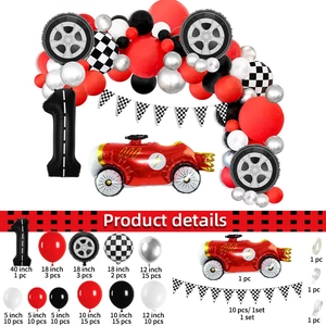 Racing Car Birthday Party Decoration Set Number Balloon Arch Kit Checkered Flag Racing Theme Party Supplies For Kids Boy