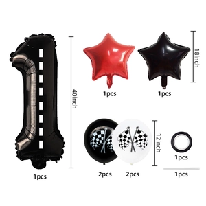 Racing theme party set with 40-inch checkered number 1 foil balloon and star balloons