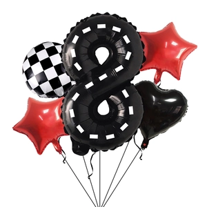 Racing theme number 8 balloon set with road pattern and checkered flag balloons
