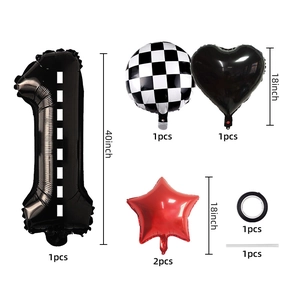 Racing car themed 40-inch black number 1 balloon set with checkered and star foil decor