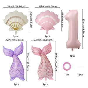 Mermaid party balloon set with shell and gradient fishtail balloons for 1st birthday
