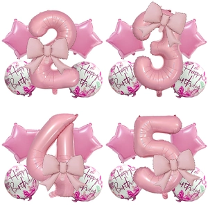 Pink Bowknot Aluminum Foil Number Balloon Set Butterfly Star Mylar Balloons For Kids Birthday Party Decoration Supplies