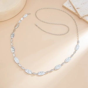 Silver hammered irregular oval metal link body chain with adjustable lobster clasp closure