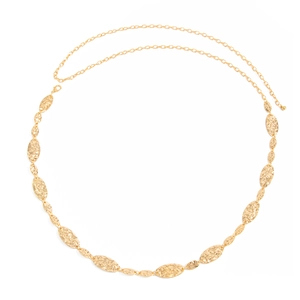 Golden punk waist chain featuring hammered oval metal plates and adjustable lobster clasp