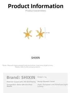Detailed size view of 18K gold plated irregular flower earrings with 925 silver needle