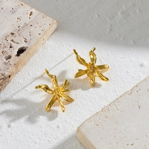 Irregular 18K gold plated flower branch stud earrings with organic artistic design