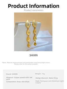 Detailed view of 18K gold plated teardrop tassel earrings showing weight and materials