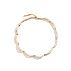 French vintage 18K gold plated pearl choker with unique scalloped metal frame design