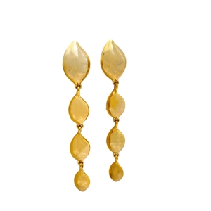 Minimalist 18K gold plated teardrop tassel earrings with hammered metal leaf design