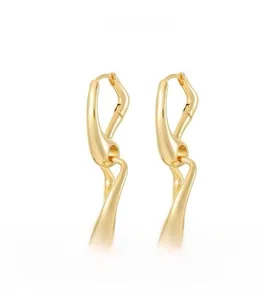 Detailed view of 18K gold plated copper earrings with minimalist wavy streamline design