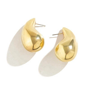 Polished 18K gold plated water drop earrings with a sleek teardrop shape and glossy finish