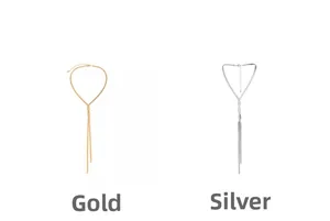 Detailed view of Y-shaped gold and silver snake chain lariat necklaces with knot detail