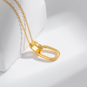 925 Sterling Silver Necklace Interlocking Double Hoop Geometric Pendant Minimalist Adjustable Chain For Women Daily Wear