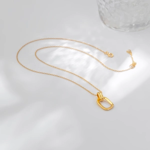 Minimalist 925 sterling silver gold geometric interlocking double ring necklace on water ripple