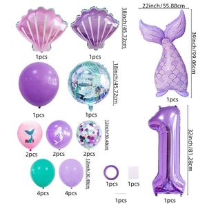 Kit de ballons d'anniversaire sirène avec queue de poisson coquillages et chiffre un