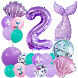 Détails du kit ballons sirène 2 ans avec motifs de coquillages et finitions pailletées