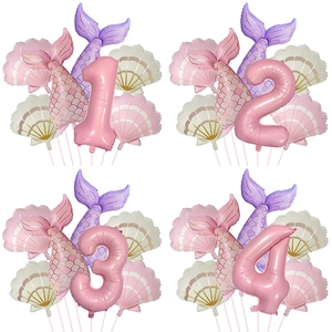 Ballon En Aluminium Thème Sirène Numéro Queue De Poisson Forme Coquille Pour Décoration De Fête Anniversaire Filles Rêveur Mat