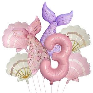 Set de ballons sirène avec coquillages roses et queue de poisson pour 3ème anniversaire