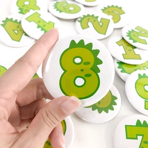 Cartoon green dinosaur tinplate birthday badges for kids party decorations and favors