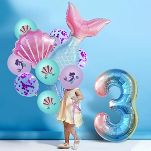 Set di palloncini per compleanno sirena con coda sfumata e conchiglie per decorazioni bimbi