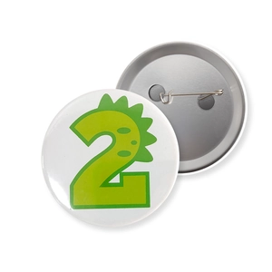 Cartoon dinosaur number 2 tinplate badge set with pin back for kids birthday party