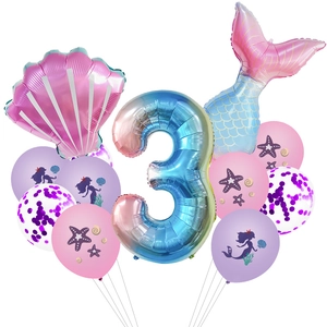 Palloncini Festa Compleanno Sirena Coda di Sirena Sfumata Conchiglia Design Numero Foil Lattice per Decorazioni Festa a Tema Oceano
