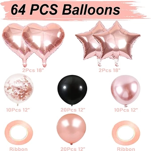 Kit de 64 ballons or rose et bleu marine avec ballons en aluminium cœur et étoile