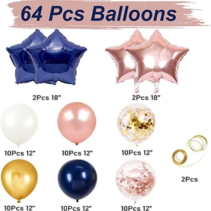 Kit de 64 ballons bleu marine et or rose pour décorations de fête d'anniversaire