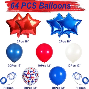 Kit de 64 ballons de fête patriotique avec ballons en latex et aluminium bleu blanc rouge