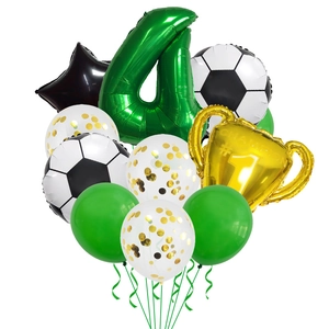 Set de globos Trofeo Copa Mundial de Fútbol y 4º cumpleaños con número cuatro y estrella