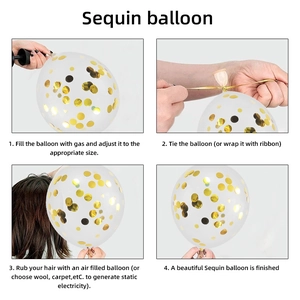 Guía de globos con lentejuelas doradas con pasos de inflado y frotamiento estático