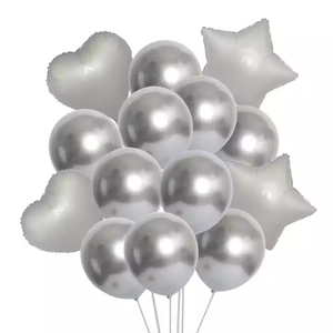 Silver foil balloon set including star, heart, and round shapes for party decorations
