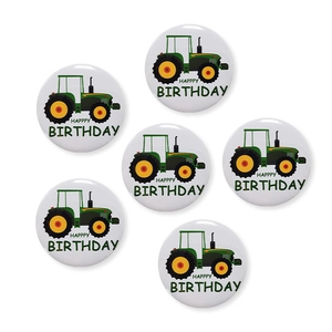 Cartoon Construction Vehicle Tractor Excavator Round Tinplate Pin Button Badge For Kids Birthday Party Favors Clothing Decoration