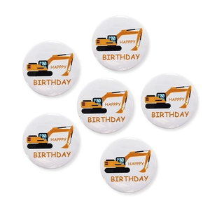 Set of 6 yellow construction excavator badges for happy birthday party favors