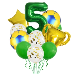 Set de globos de trofeo de fútbol y número 5 verde para decoración de cumpleaños