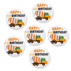 Set di 6 spille di latta a tema cantiere con camion per decorazioni di compleanno per bambini