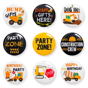 Construction Vehicle Tinplate Button Badge For Kids Birthday Party Engineering Theme Favors Excavator Dump Truck Sign Pin
