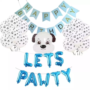 Décoration de Fête d'Anniversaire pour Chien Ballons en Aluminium Lets Pawty Ballons en Latex Empreintes de Pattes et Bannière