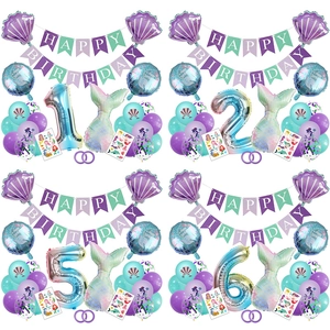 Kit décoration anniversaire sirène avec ballons queue de sirène et bannières colorées