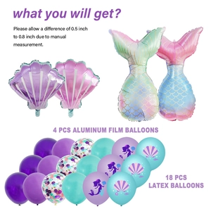 Set de 22 globos de sirena con conchas y colas de aluminio para fiesta de cumpleaños infantil
