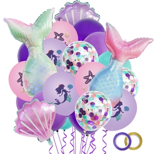 Kit de globos de sirena para cumpleaños con cola y conchas de aluminio para decoración