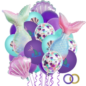 Set de globos de sirena con colas de aluminio, conchas y globos de látex de color